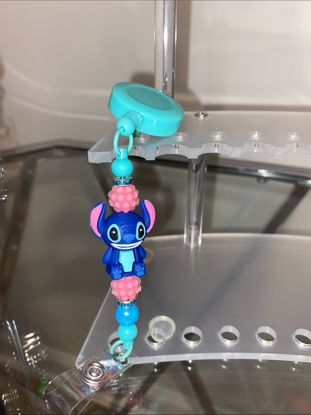 Turquoise Blue Stitch Beaded Badge Reel